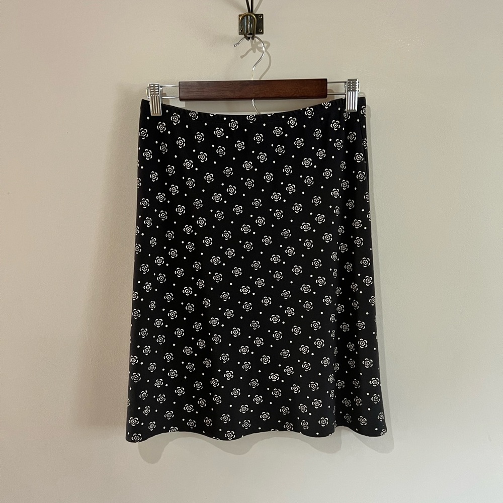 Lands' End Black and White Floral A-Line Skirt